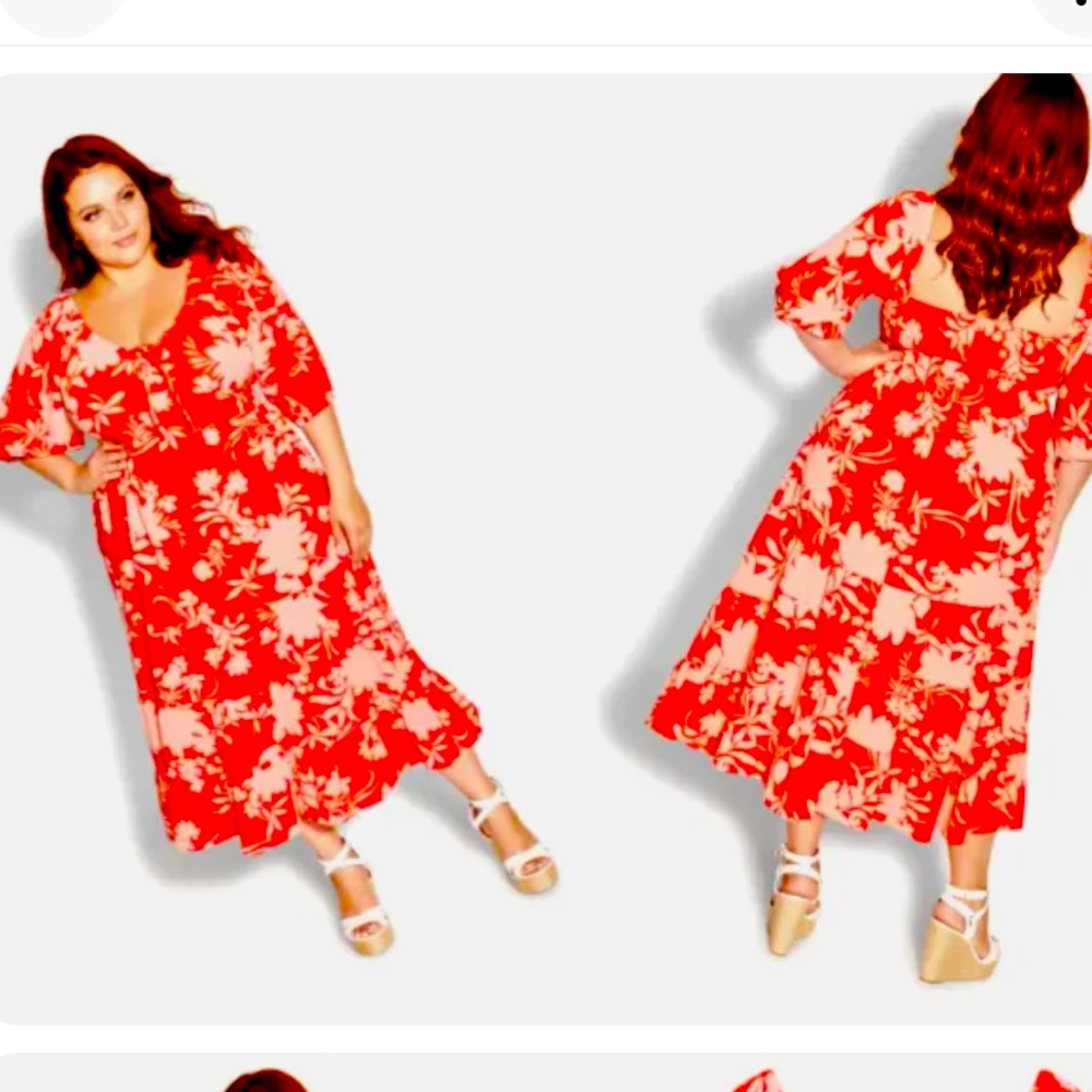 City chic midi dress red print xs (14)